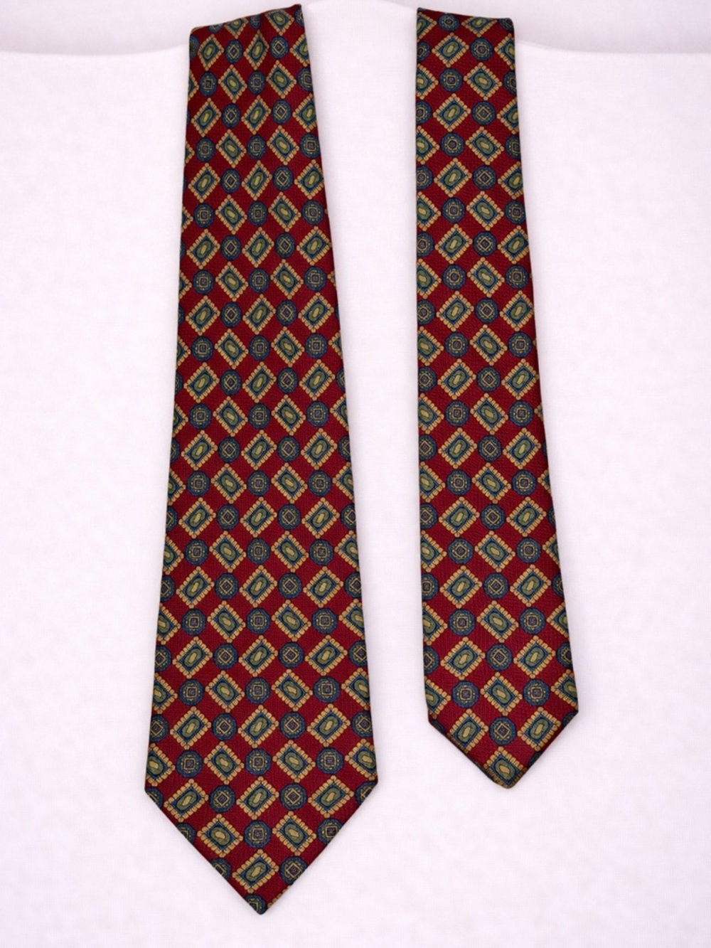 Vintage Nicola Paone 100% Silk Tie Red Geometric Paisley Print Classic Wide